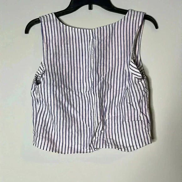 Madewell Linen Scoopneck Cropped Tank Vest Bluestone Striped Nautical Size 4 - Picture 2 of 7